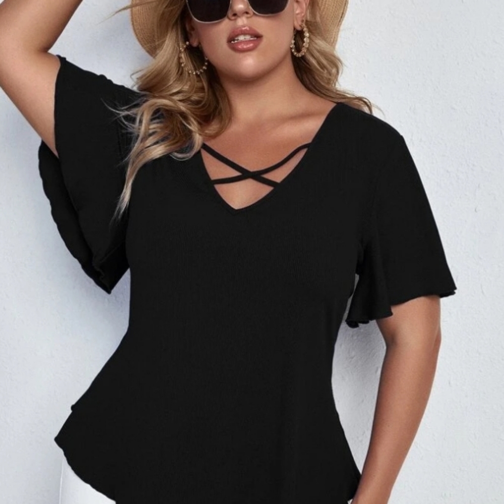 SHEIN Women's Criss-cross Tailored Waistline Tee - Picture 2 of 10